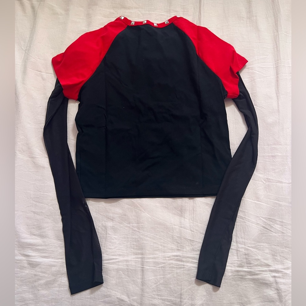 Dolls Kill x Skelanimals Red and Black Long Sleeve Graphic Top - Picture 4 of 4